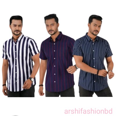 Premium Quality short  Sleeve Cotton Shirt 3.pcs como